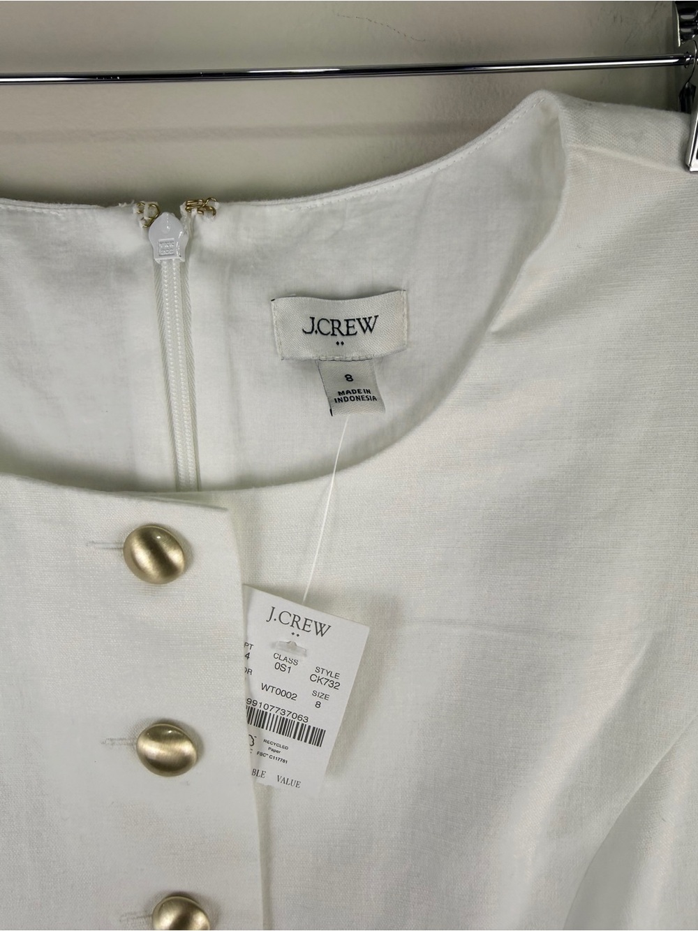 J. Crew Sleeveless White Button-Front Shift Dress size 8 - Picture 2 of 11